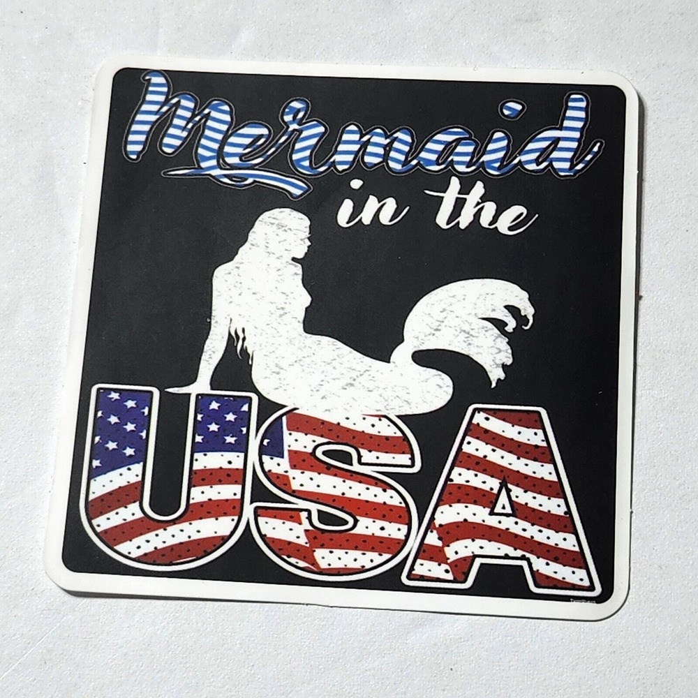 Mermaid in the USA Flag Patriotic Square Sticker 2.5 Inch Decal Red White Blue